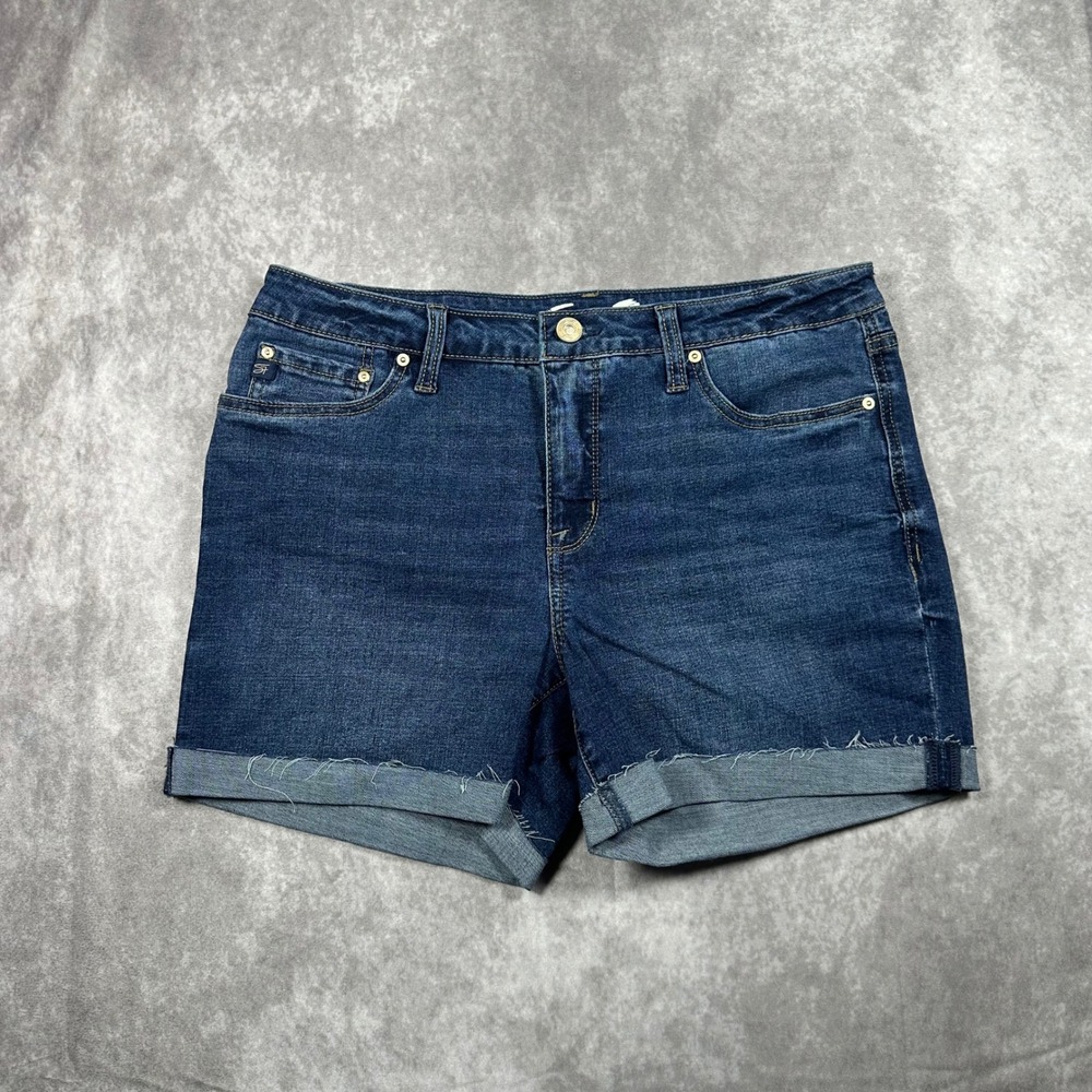 Seven7 Weekend Shorts Womens 10 Dark Wash Cuffed Hem Denim‎ Jean Shorts Stretch